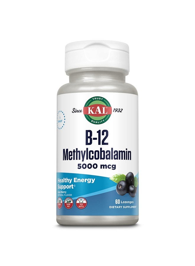 KAL Vitamin B-12 Methylcobalamin Lozenges 5000mcg, Healthy Energy, Metabolism, Nerve & Red Blood Cell Support,* Optimal Absorption, Natural Acai Flavor, Vegan, Sugar Free, 60 Servings, 60 Lozenges - Image 1