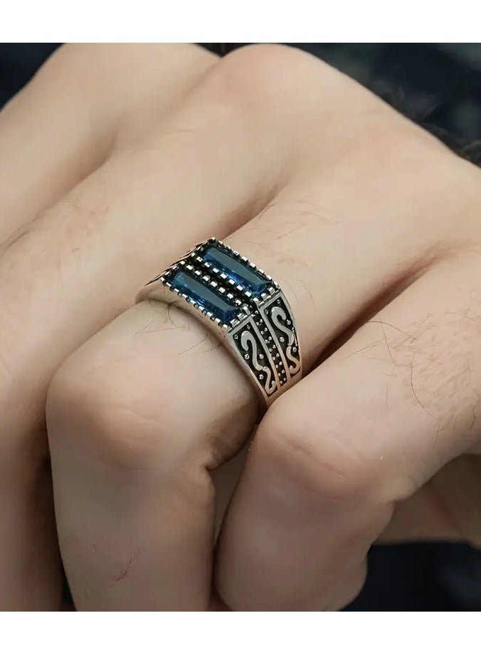 هوم كليرانس سايل خاتم خطوبة سبائك فضية أنيق للرجال مع الزركونيا المكعب-مثالي للارتداء اليومي والهدايا - Image 1