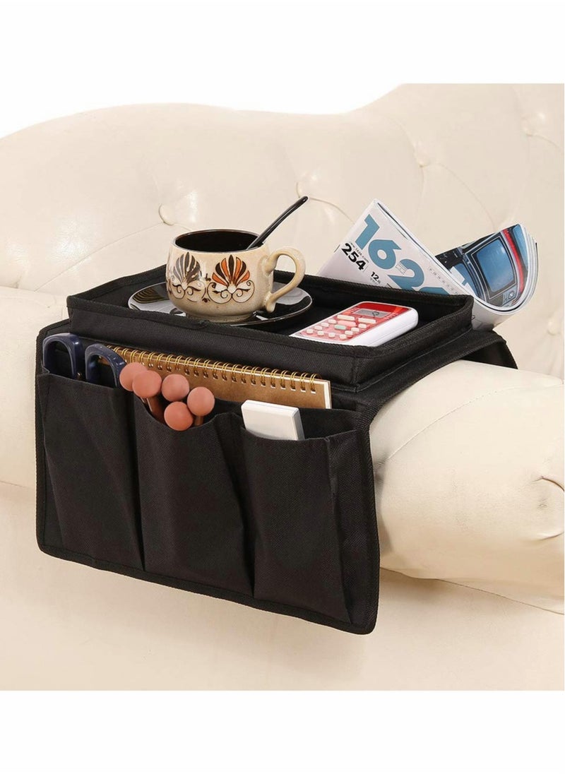 Excefore Sofa Armrest Organizer with Cup Holder  Tablet Book Magazines Drinks Holder Pouch Tray Chair Arm TV Remote Holder for Recliner Couch Armchair Caddy Bedside Storage Pockets Bag for Cellphone  - Image 1