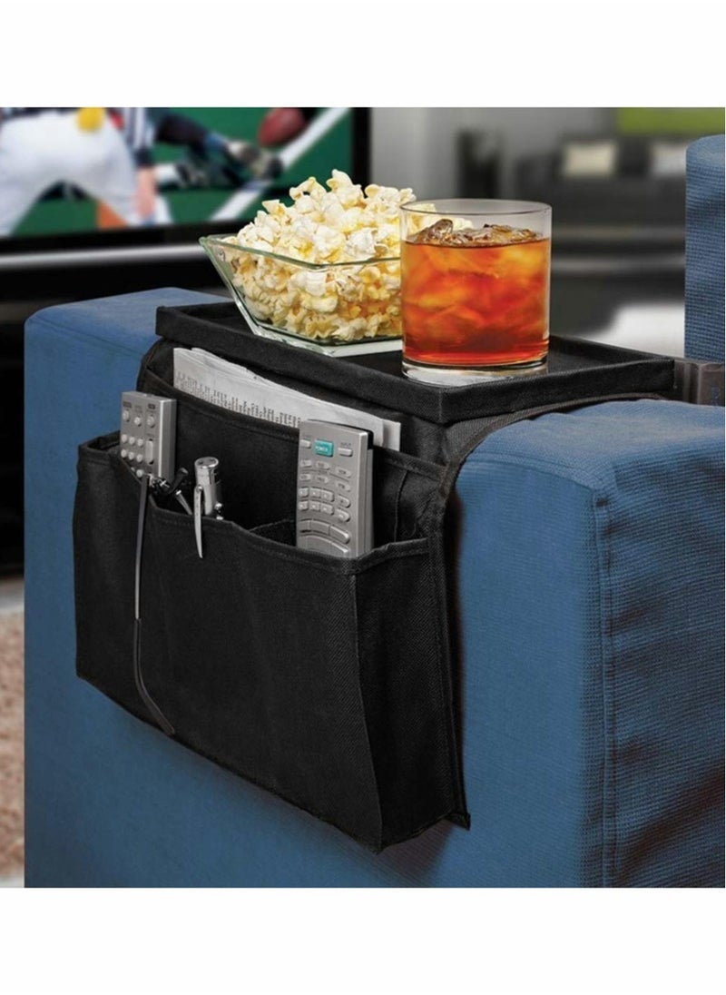 Excefore Sofa Armrest Organizer with Cup Holder  Tablet Book Magazines Drinks Holder Pouch Tray Chair Arm TV Remote Holder for Recliner Couch Armchair Caddy Bedside Storage Pockets Bag for Cellphone  - Image 2