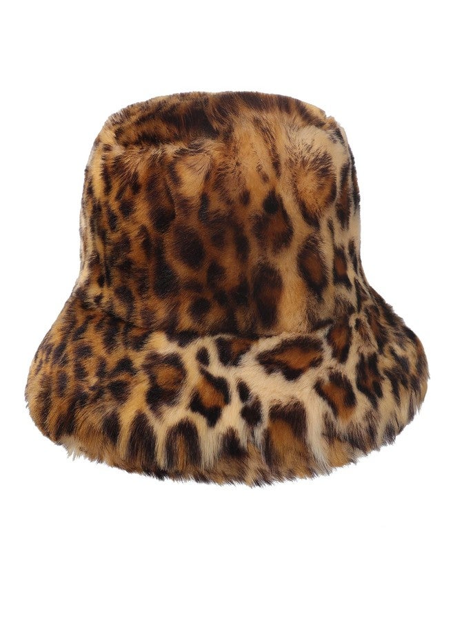 PURFUN Fuzzy Faux Fur Bucket Hat for Men Women, Vintage 1920'S Cloche Hats Bowler Hat Winter Warm Driving Cycling Camping Fisherman Cap Travel Fishing Headwear Head Warmer Leopard - Image 2