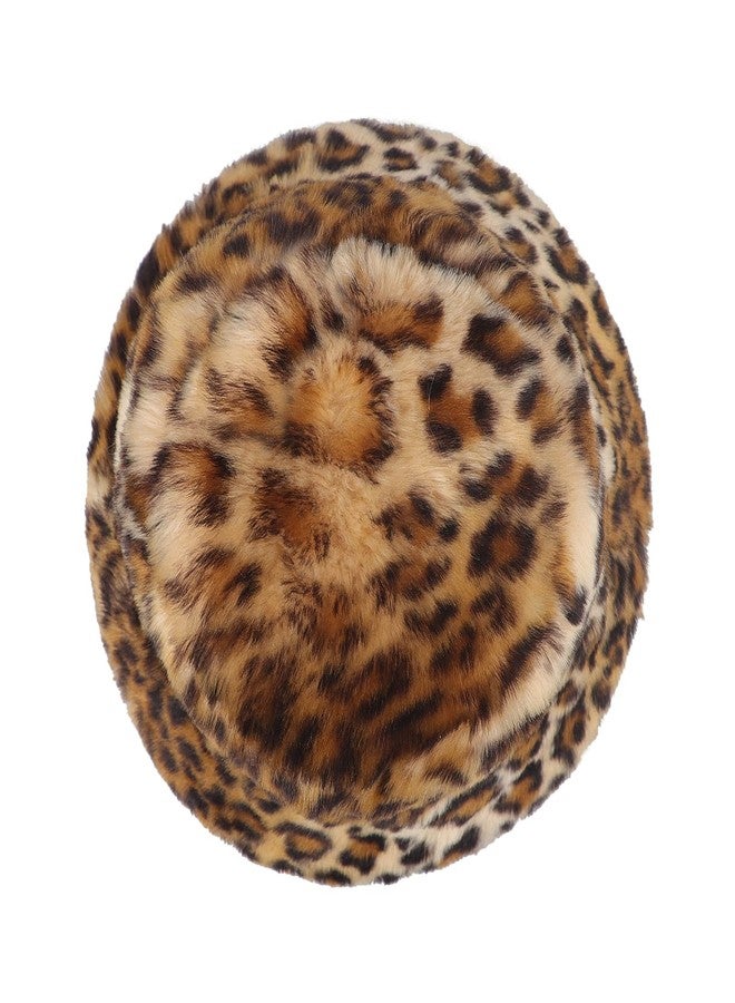 PURFUN Fuzzy Faux Fur Bucket Hat for Men Women, Vintage 1920'S Cloche Hats Bowler Hat Winter Warm Driving Cycling Camping Fisherman Cap Travel Fishing Headwear Head Warmer Leopard - Image 4