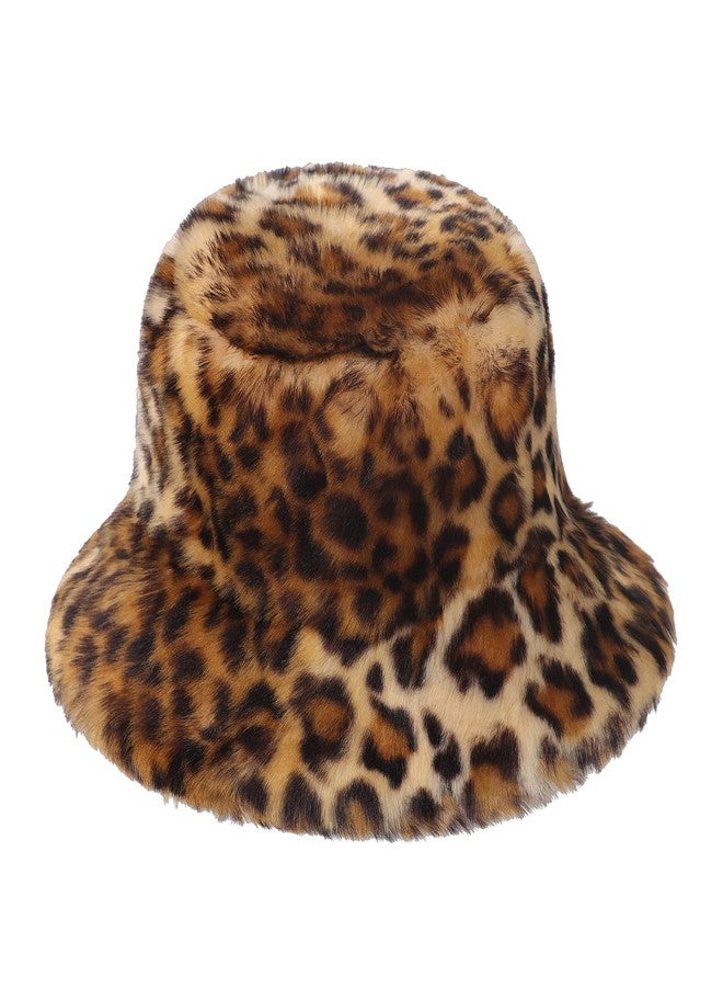 PURFUN Fuzzy Faux Fur Bucket Hat for Men Women, Vintage 1920'S Cloche Hats Bowler Hat Winter Warm Driving Cycling Camping Fisherman Cap Travel Fishing Headwear Head Warmer Leopard - Image 3