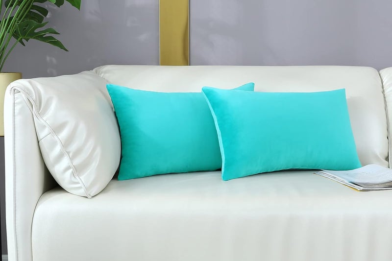 mixeoo Comfy Turquoise Green Throw Pillow Covers Decorative Lumbar Solid Rectangle Thick Velvet Super Soft Cushion Cases Home Decor for Sofa Couch Living Room Chair, Set of 2, 12 x 20 Inch - Image 1