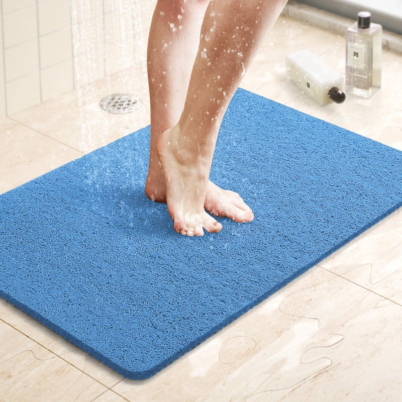 LuxStep Shower Mat Bathtub Mat,24x16 inch, Non-Slip Bath Mat with Drain, Quick Drying PVC Loofah Bathmat for Tub,Shower,Bathroom (Lake Blue) - Image 1
