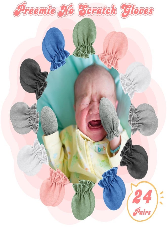 Vabean 24 Pairs Preemie Baby Mittens No Scratch Cotton Gloves Premature Baby Girl Mittens for Nicu Preemie Boys Girls Newborn(Colorful) - Image 2