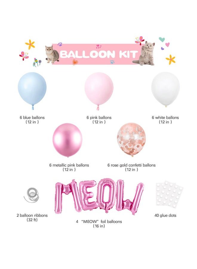 SKEPHWSKA 223 Pieces Cat Party Supplies Set - (Serves 20) - Cat Birthday Party Decorations for Girls/Boys - Kitten Disposable Dinnerware with Happy Birthday Banner Large Foil Balloons Cake Topper, Plates Cups, - Image 3
