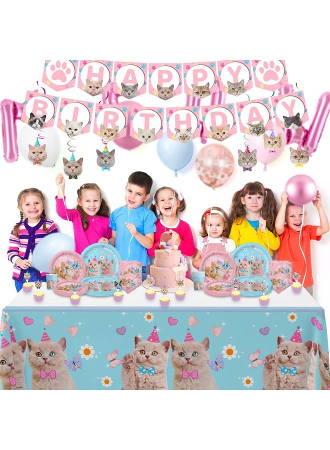 SKEPHWSKA 223 Pieces Cat Party Supplies Set - (Serves 20) - Cat Birthday Party Decorations for Girls/Boys - Kitten Disposable Dinnerware with Happy Birthday Banner Large Foil Balloons Cake Topper, Plates Cups, - Image 5
