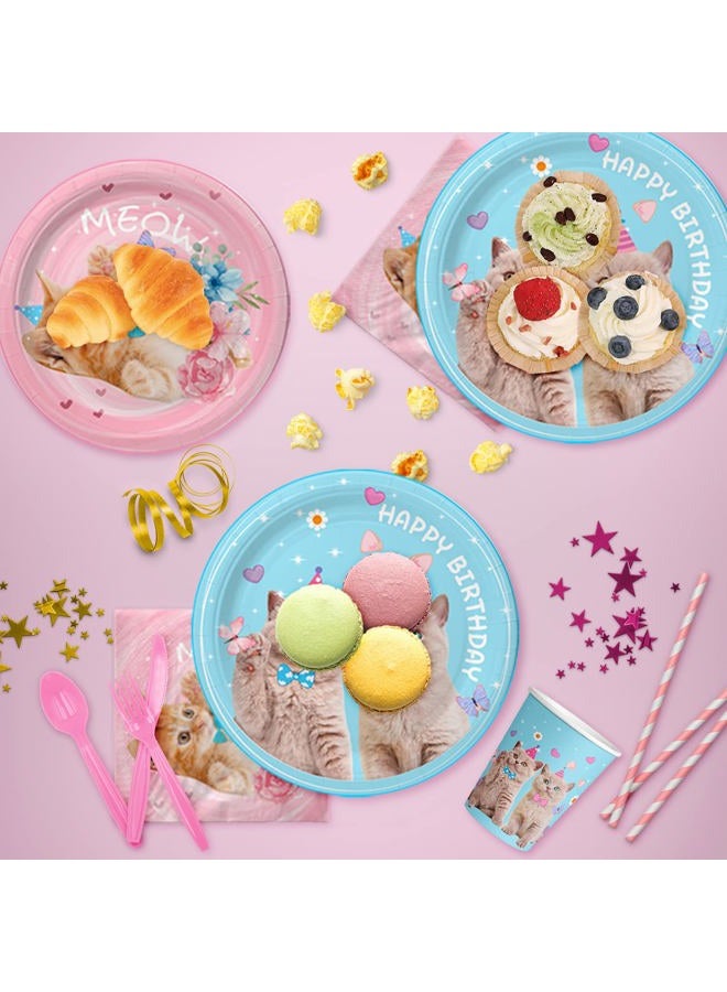 SKEPHWSKA 223 Pieces Cat Party Supplies Set - (Serves 20) - Cat Birthday Party Decorations for Girls/Boys - Kitten Disposable Dinnerware with Happy Birthday Banner Large Foil Balloons Cake Topper, Plates Cups, - Image 4