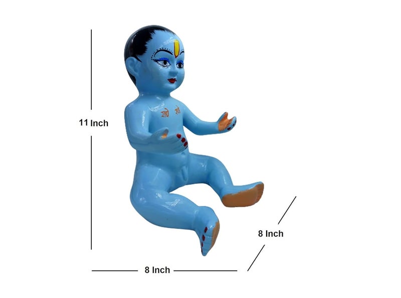 Achleshwar Cultured Marble Hand Crafted Laddu Gopal Statue Bal Gopal Idol Divine Pooja Murti Decorative Gift Spiritual Home Decor Blue 11 Inch - Image 3