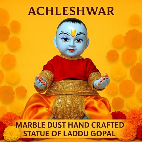 Achleshwar Cultured Marble Hand Crafted Laddu Gopal Statue Bal Gopal Idol Divine Pooja Murti Decorative Gift Spiritual Home Decor Blue 11 Inch - Image 2