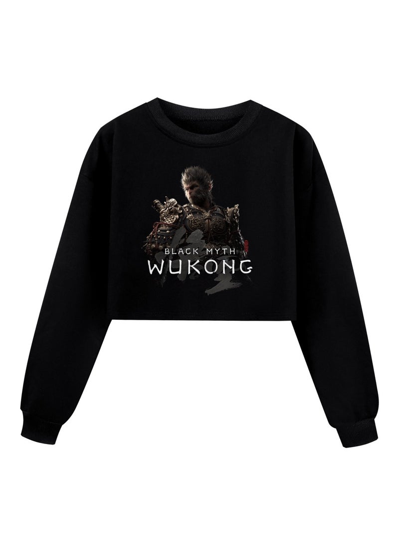 MQD Black Myth Wukong Girl Half Waist Loose Hoodie 