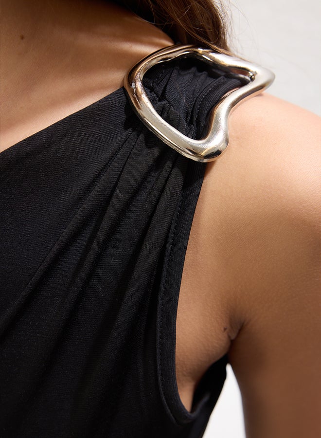 trendyol Black Buckled Accessory Detail Fitted/Fits the Body Snap Elastic Knitted Bodysuit - Image 4