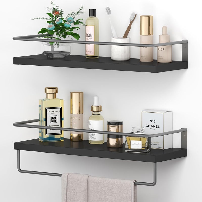 STREET CRAFT loating Shelves with Grey Towel Rack Set of 2 Wall Mounted Hanging Bathroom Shelves Decorative Shelves for Stylish Storage in Bathroom Kitchen Living Room Bedroom - Image 1