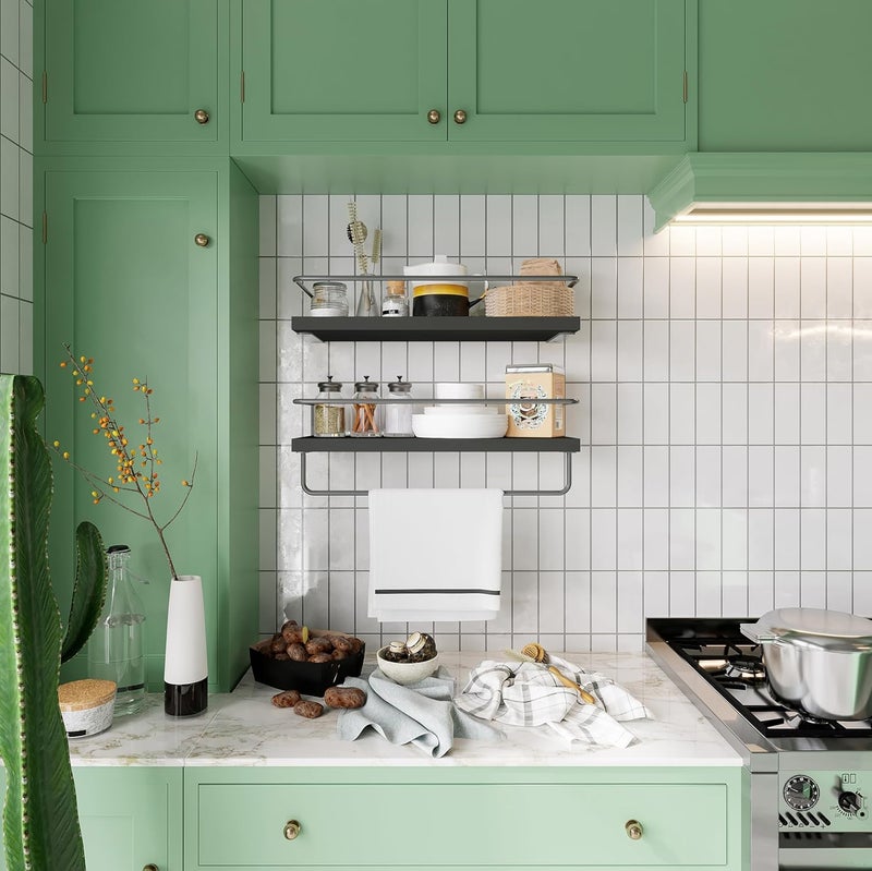 STREET CRAFT loating Shelves with Grey Towel Rack Set of 2 Wall Mounted Hanging Bathroom Shelves Decorative Shelves for Stylish Storage in Bathroom Kitchen Living Room Bedroom - Image 5