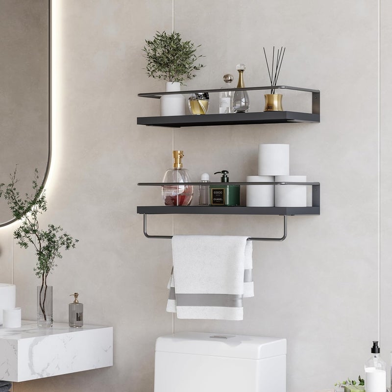 STREET CRAFT loating Shelves with Grey Towel Rack Set of 2 Wall Mounted Hanging Bathroom Shelves Decorative Shelves for Stylish Storage in Bathroom Kitchen Living Room Bedroom - Image 4
