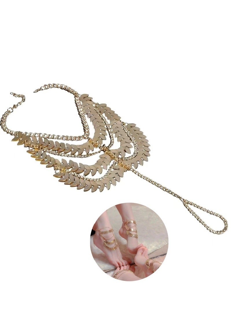 اعاره 1 قطعة سوار صنادل حافية القدمين مجوهرات القدم خلخال متعدد الطبقات - Image 1