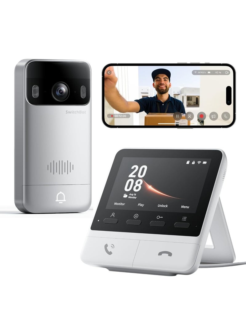 SwitchBot Doorbell Camera with Monitor – 2K Video, Wireless Intercom, Motion Detection, 2-Way Audio, Dual Power, No Subscription, Alexa & Google Home Compatible - Image 1