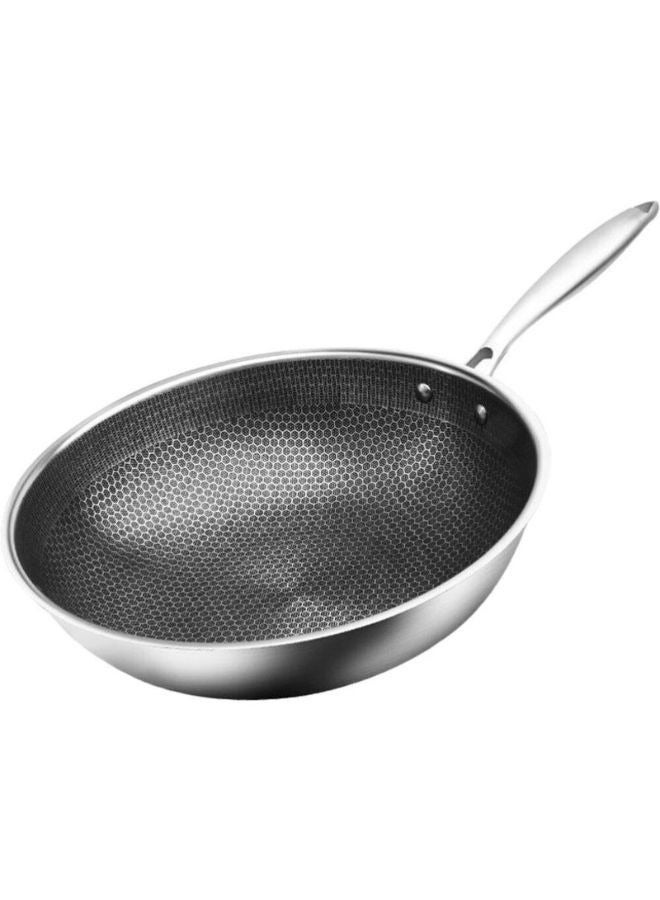 Happy Home Professional Large Wok Pan 304 Stainless Steel Non-Stick Heavy Duty Food Grade (Size: 32cm), Silver - Image 1
