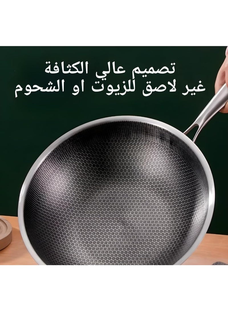 Happy Home Professional Large Wok Pan 304 Stainless Steel Non-Stick Heavy Duty Food Grade (Size: 32cm), Silver - Image 4