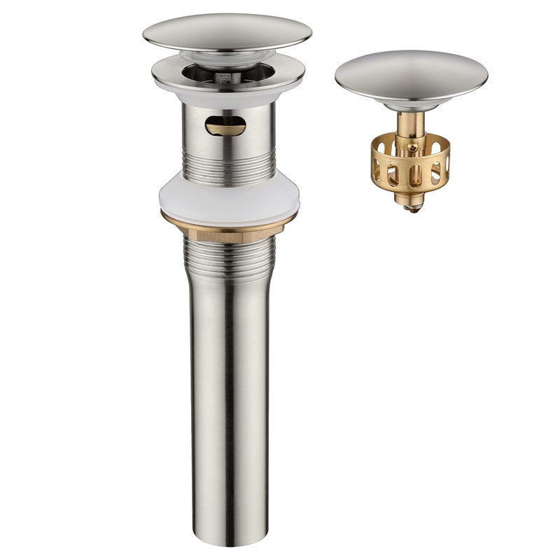 Pop up Sink Drain Stopper with Overflow Brushed Nickel for Bathroom Vessel Vanity Sink Art BasinBig Cap Sink Drain with Overflow Metal Popup Drain Strainer with Detachable Basket Stopper