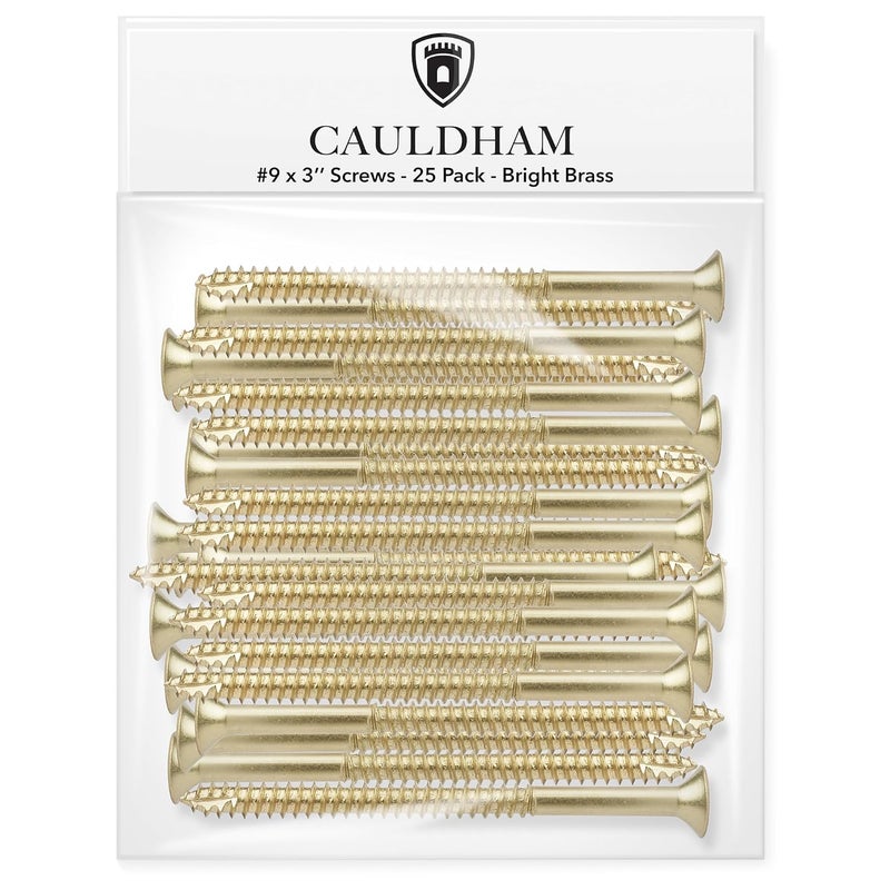 CAULDHAM Store Bright Brass Wood Screws #9 x 3 Inch for Door Hinges - 25 Pack - Image 2