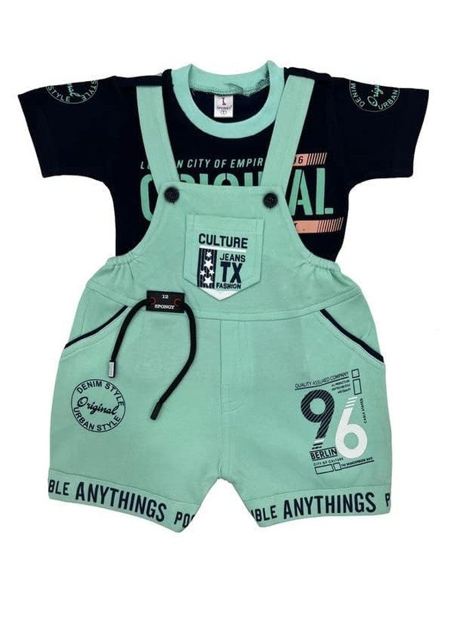 SPONGY Dungaree Set for Baby Boy and Baby Girl | Kids Cotton Clothing Set(Turquoise)(9-15 Months) - Image 1