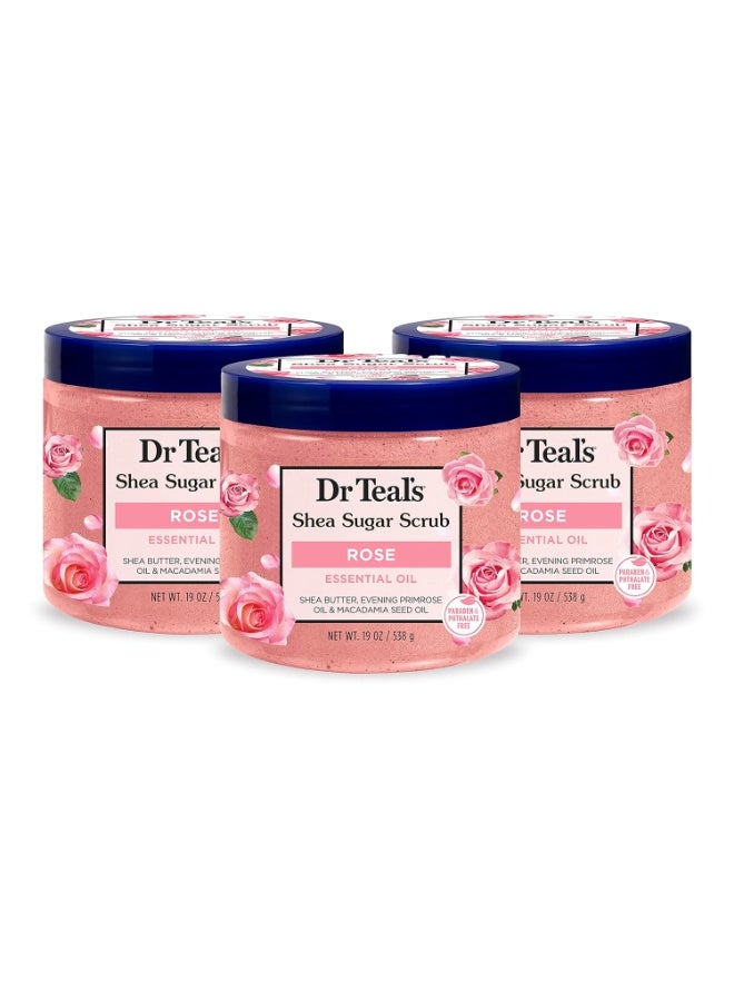 Dr Teal's Dr Teal's Shea Sugar Body Scrub, Rose with Essential Oil, 19 oz (Pack of 3)  - Image 1