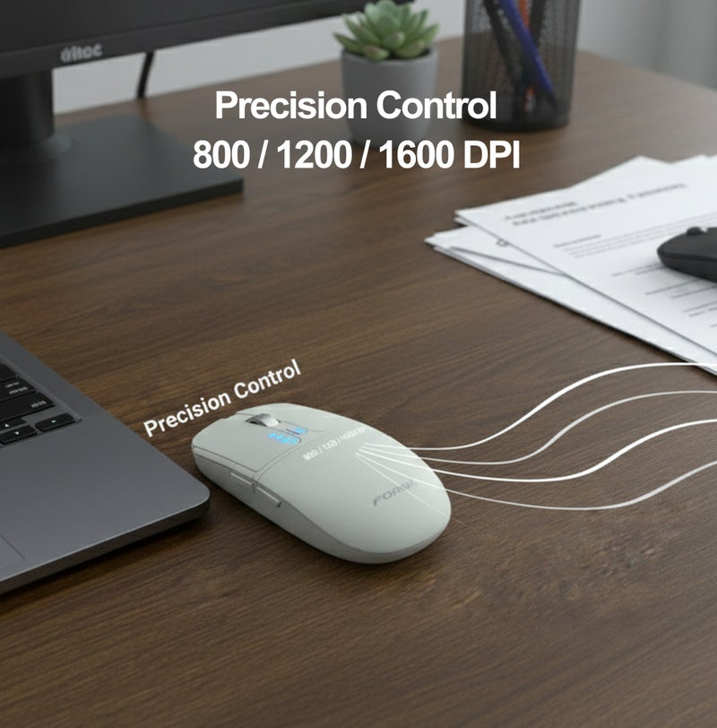 FOREV Wireless Mouse with Dual Mode BT/2.4G, 3-Level DPI Adjustments, 4-Button Rechargeable Gaming Mouse, Lightweight Ergonomic Mouse for Mac Mini PC Gaming Laptop Computer MacBook - (White) - Image 4