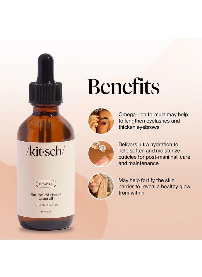 Kitsch - Organic Cold-Pressed Castor Oil - For Hair Growth, Eyelashes, Eyebrows, Face, Scalp Health, And Hydration - Natural Beauty & Wellness Solution - 100% Pure, Usda Organic, Hexane-Free - 2Oz - Image 1