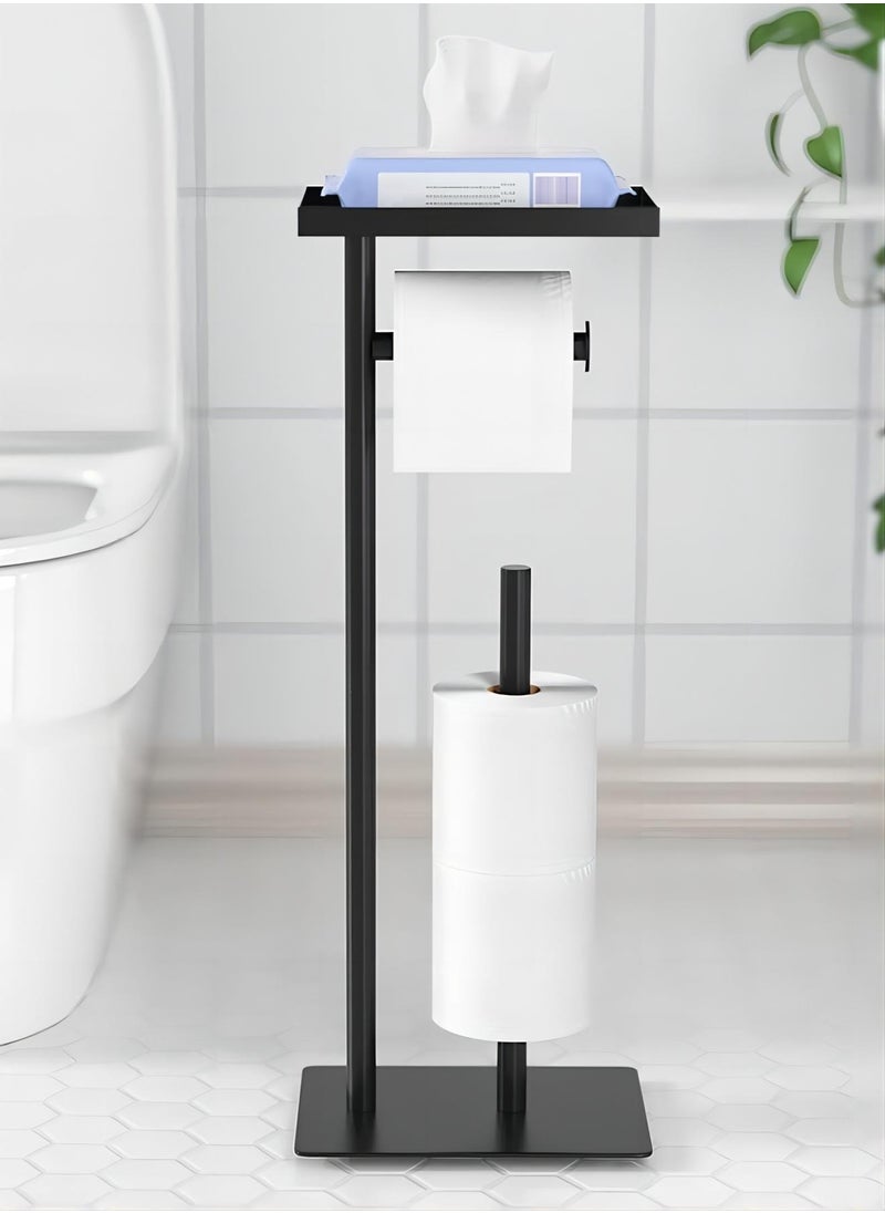 Sharpdo Black Toilet Paper Holder Stand,Free Standing Toilet Paper Holder Stand with Top Shelf, Bathroom Toilet Paper Holder Stand with Reserve, Apartment Restroom Household Home Essentials  - Image 5