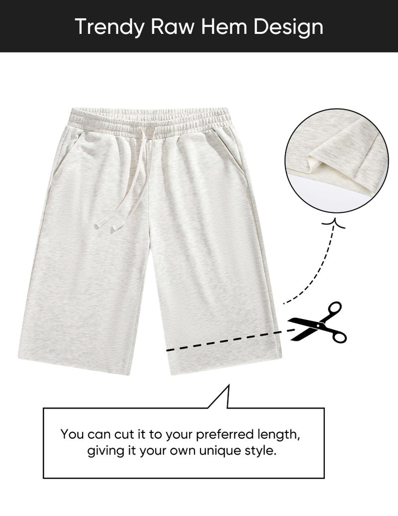 JMIERR 2026 Men's Baggy Sweat Shorts Lightweight Under Knee Casual Raw Hem Drawstring Y2K Shorts Loose Fit Gym Shorts - Image 4