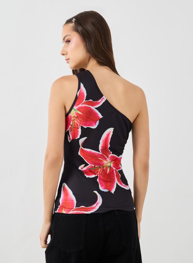 Take Two Take Two Floral Print One Shoulder Sleeveless Top  - Image 4
