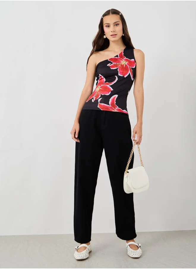 تايك تو Take Two Floral Print One Shoulder Sleeveless Top