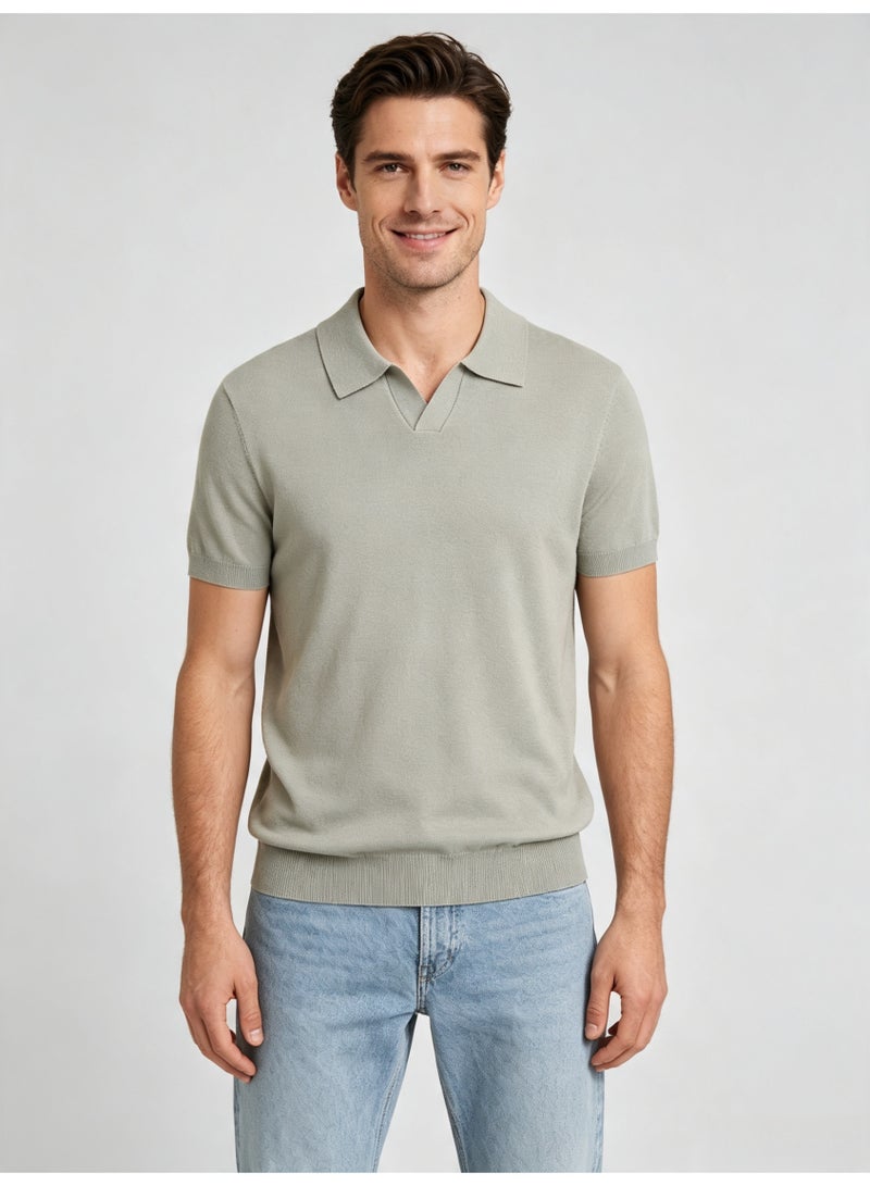 ZARA men's summer V-neck short-sleeved knitted Polo shirt - Image 4