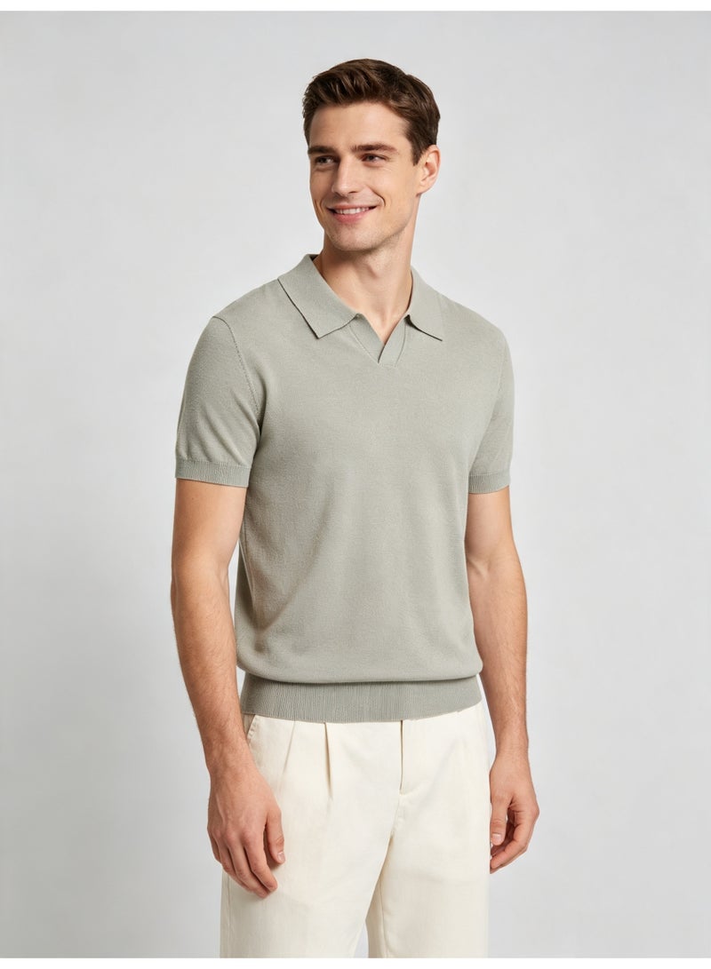 ZARA men's summer V-neck short-sleeved knitted Polo shirt - Image 1