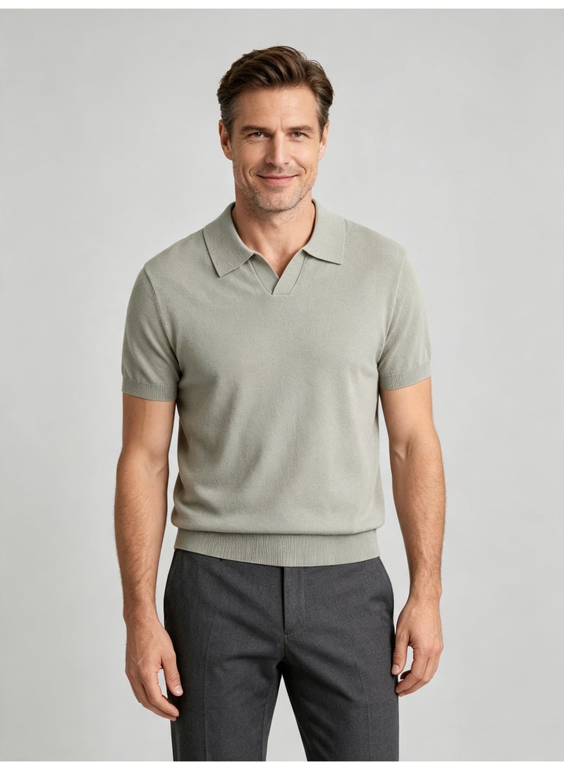 ZARA men's summer V-neck short-sleeved knitted Polo shirt - Image 2