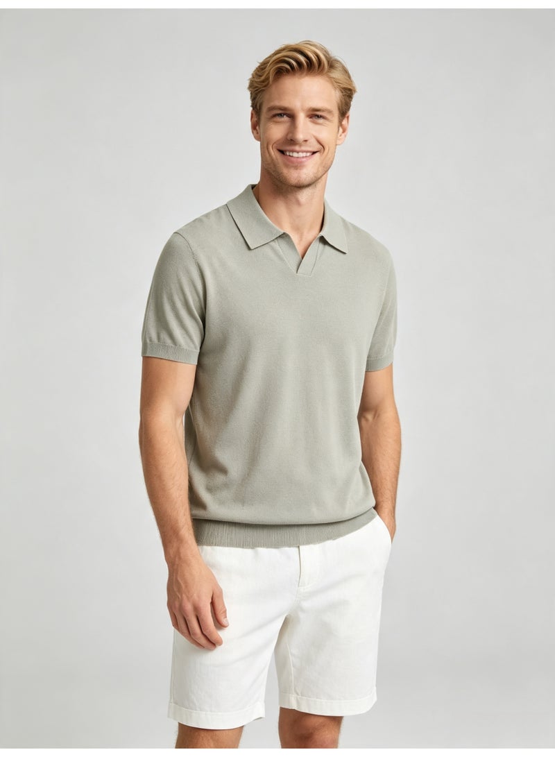 ZARA men's summer V-neck short-sleeved knitted Polo shirt - Image 3