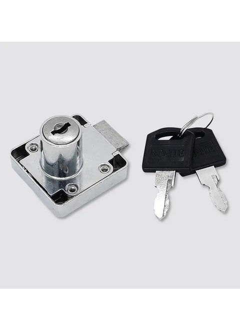Square Drawer Lock With 2 Keys Silver