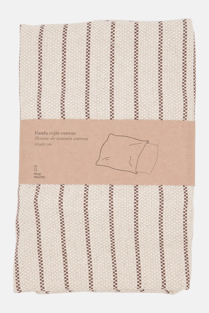 Muy Mucho Stripe Cushion Cover 60 H x 60 L cm, Beig
