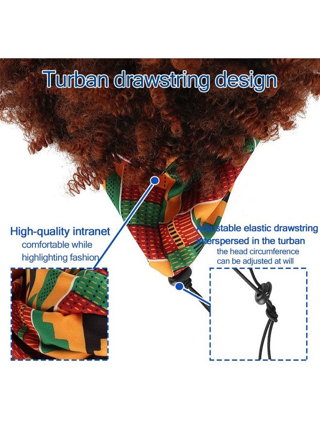 Aisaide Wrap Wigs for Black Women,Short Kinky Curly Wigs Brown Wigs with Bangs Headwrap Wigs 2 in 1,Synthetic Short Afro Wigs High Puff Full Wigs Ombre Brown Wig with Scarf Turban Drawstring Wig - Image 4