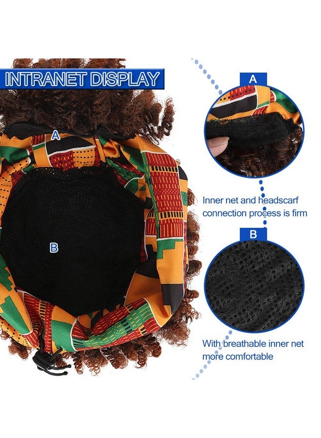 Aisaide Wrap Wigs for Black Women,Short Kinky Curly Wigs Brown Wigs with Bangs Headwrap Wigs 2 in 1,Synthetic Short Afro Wigs High Puff Full Wigs Ombre Brown Wig with Scarf Turban Drawstring Wig - Image 3