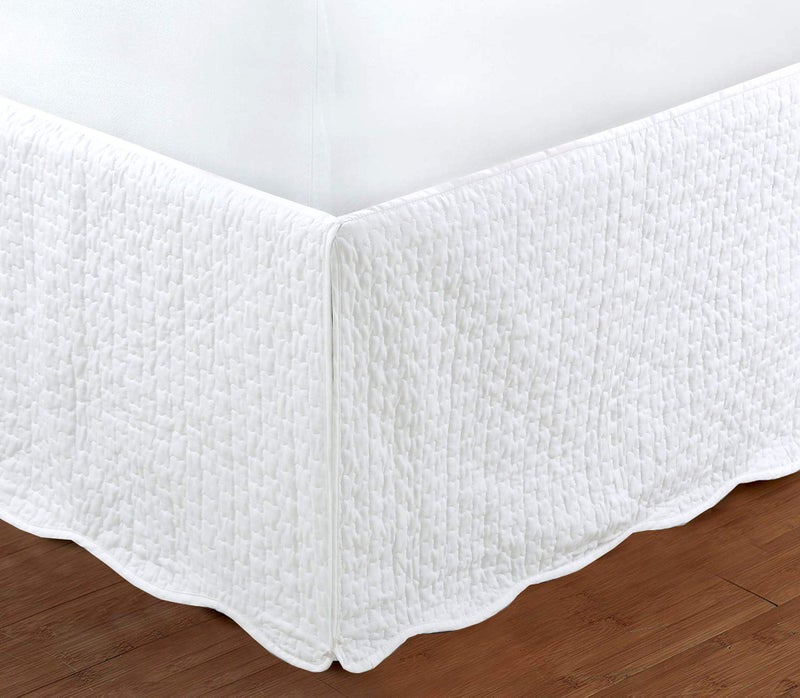 Cozy Line Home Fashions White Quilted Bed Skirt Dust Ruffle Matelasse Tailored 16 Drop Queen 