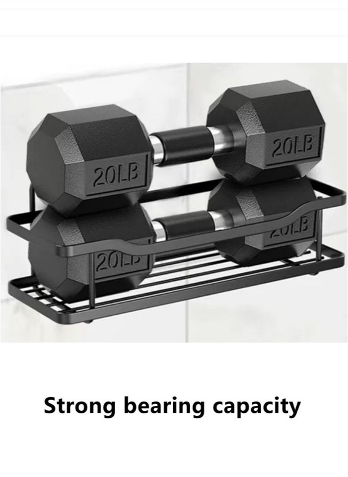 Kutis 2-Piece Bathroom Rack Shower Shampoo Organizer Wall Mounted Storage Rack And Hooks Black  - Image 5