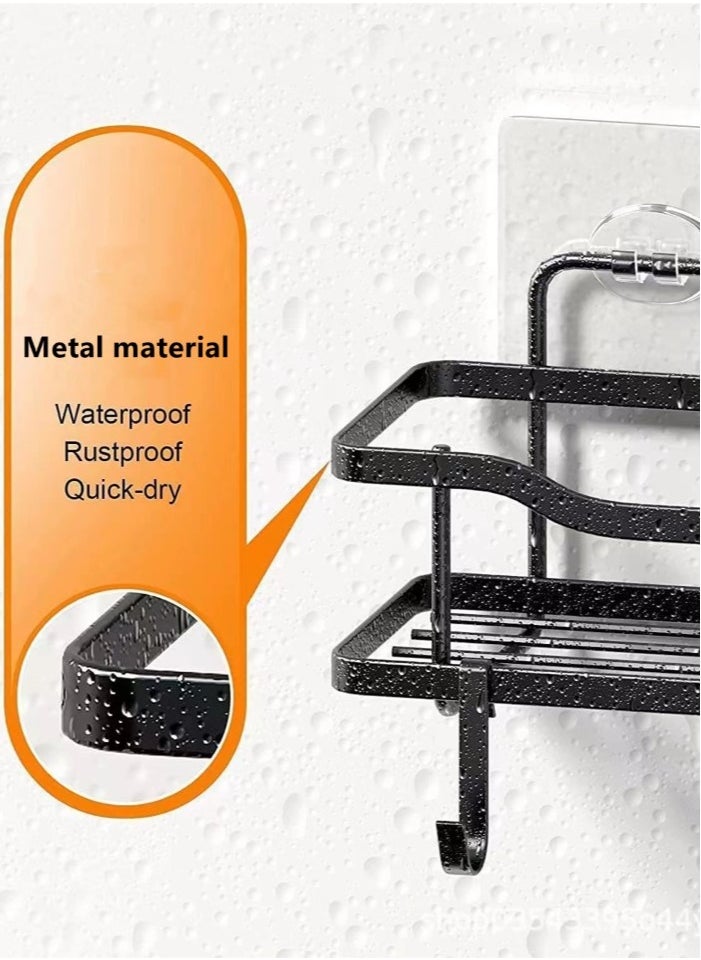 Kutis 2-Piece Bathroom Rack Shower Shampoo Organizer Wall Mounted Storage Rack And Hooks Black  - Image 4