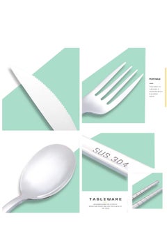 KASTWAVE Portable Travel Utensils, Reusable Cutlery Camping Utensil Set with Case Including Stainless Steel Knife Fork Spoon Chopsticks Cleaning Brush Straws 8pcs  - Image 5