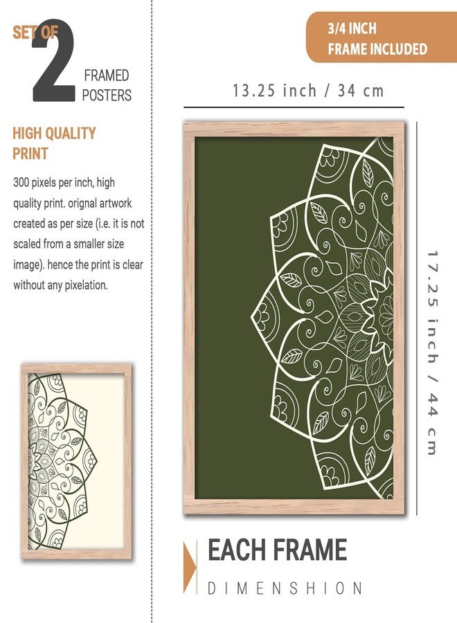 VASL™ Abstract Modern Wall Art Paintings with Frame for Home Decoration - Mandala Art Paintings for Living Room - Flower Theme Wall Posters (13 inch x 17 inch, Framed) Set of 2 (GREEN) - Image 2
