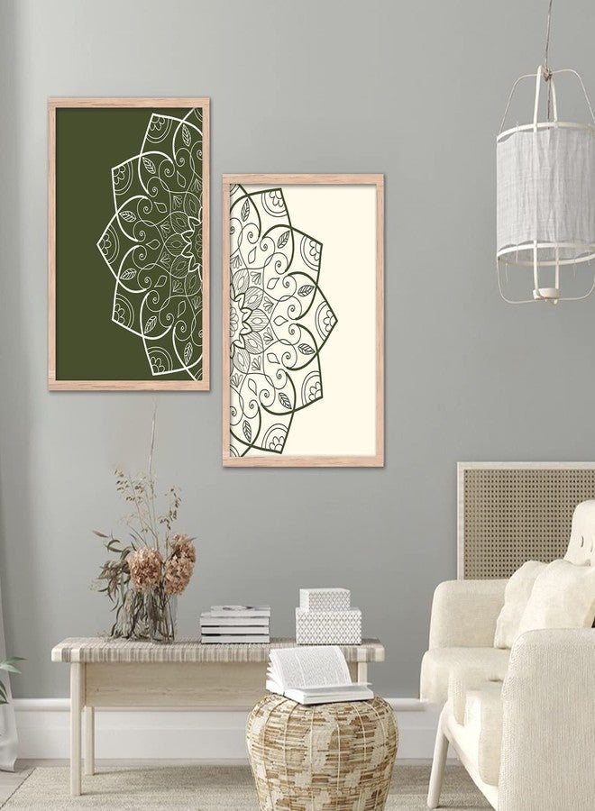 VASL™ Abstract Modern Wall Art Paintings with Frame for Home Decoration - Mandala Art Paintings for Living Room - Flower Theme Wall Posters (13 inch x 17 inch, Framed) Set of 2 (GREEN) - Image 3