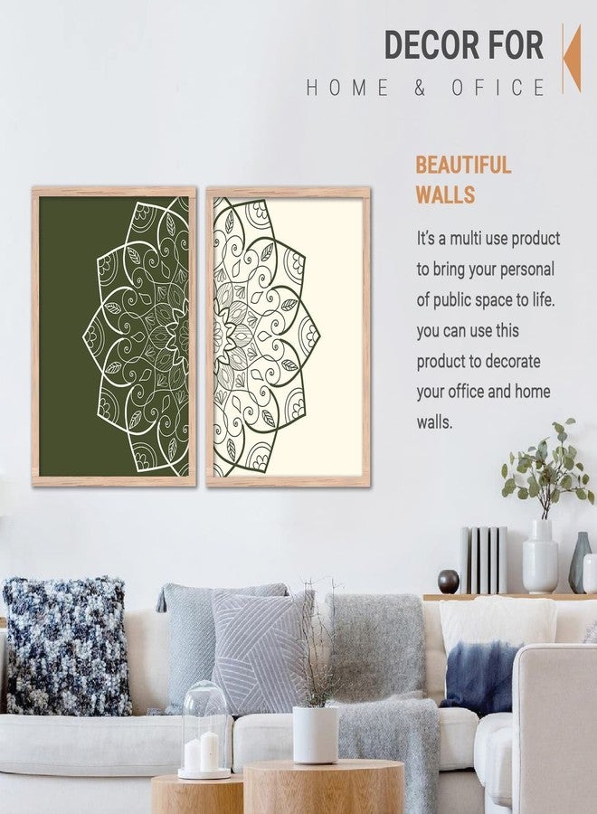 VASL™ Abstract Modern Wall Art Paintings with Frame for Home Decoration - Mandala Art Paintings for Living Room - Flower Theme Wall Posters (13 inch x 17 inch, Framed) Set of 2 (GREEN) - Image 5