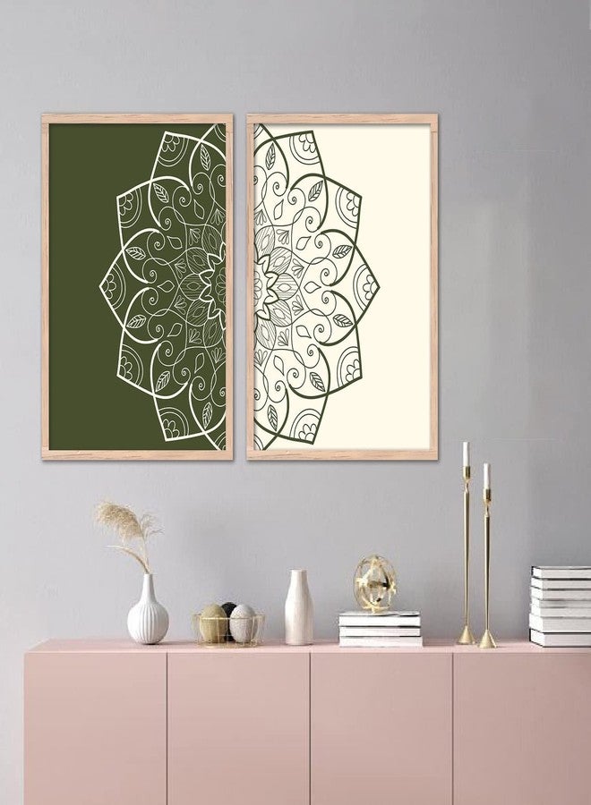 VASL™ Abstract Modern Wall Art Paintings with Frame for Home Decoration - Mandala Art Paintings for Living Room - Flower Theme Wall Posters (13 inch x 17 inch, Framed) Set of 2 (GREEN) - Image 4